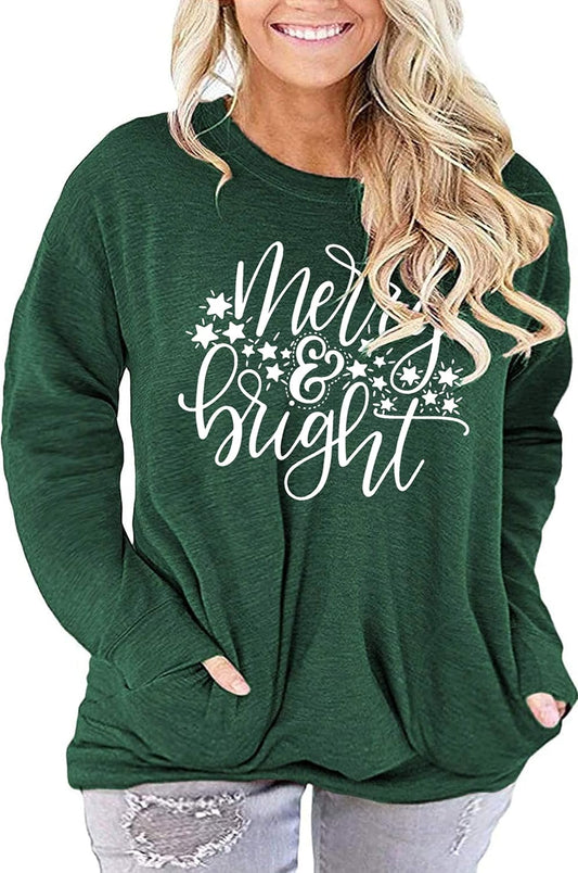 Plus Size Merry Christmas Baseball T-Shirt Women Long Sleeve Holiday Xmas Splicing Tee Tops
