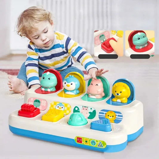 Interactive Pop up Animal Toys with Music & Light, Montessori Cause and Effect Toys for 1 Year Old Boy Girl Early Learning Musical Baby Toy 9-12-18 Months STEM Toddler Toy Age 1-2 Gift for Infant