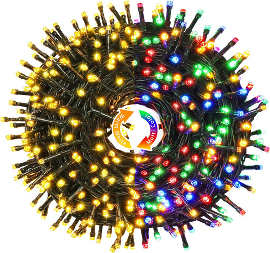 250 LED String Lights, Warm White to Multicolor Christmas Lights | 8 Modes, 91.5Ft, Durable, Indoor/Outdoor, Waterproof, Green Wire, for Tree Garden Patio Party Yard Christmas Decor